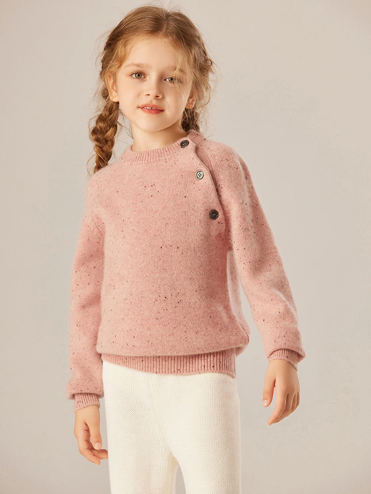الأطفال مائل الكتف زر سترة الكشمير المعنقة الفتيان الفتيات اللون النقاط البلوز الخريف الشتاء الاطفال 100% الكشمير تريكو