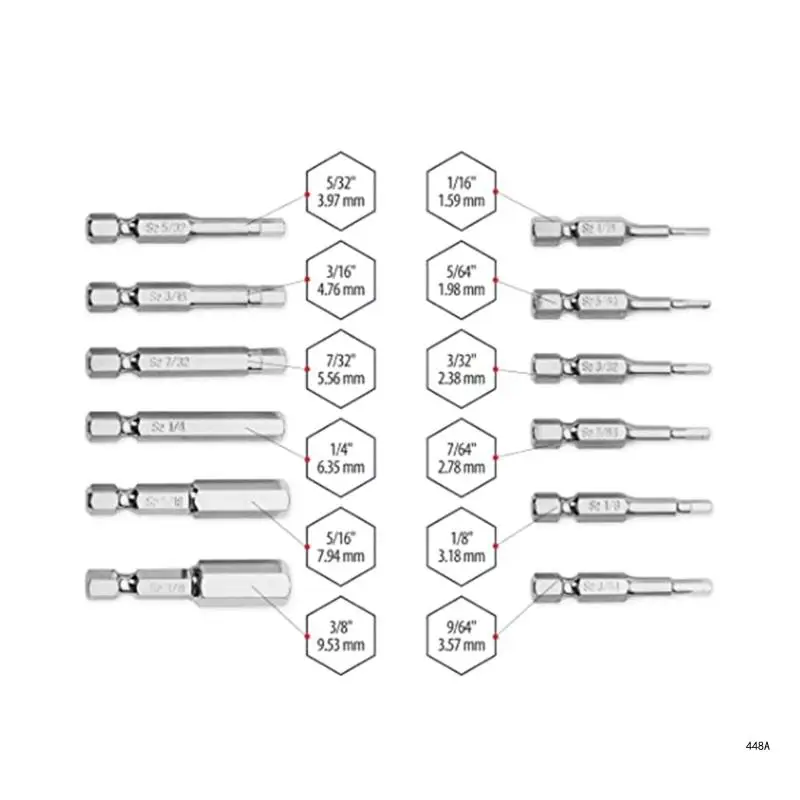 10PCS Magnetic Screwdriver Bits Set Essential Tools Long lasting Steel 5/64 3/32 7/64 1/8 9/64 5/32 3/16 7/32 1/4 5/16