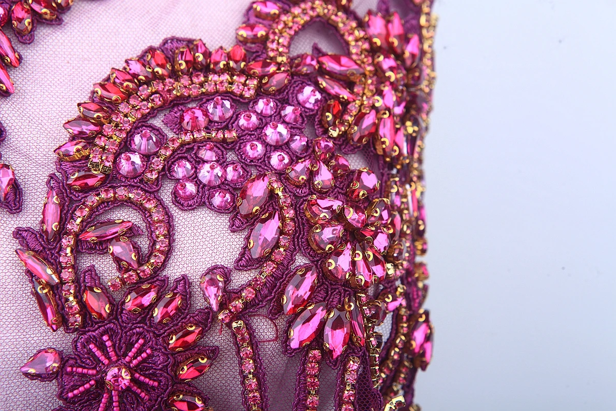 Handmade red/royalblue/ddepgreen/gold/silver rhinestones bodice applique sewing beads crystal trim patches dress accessory