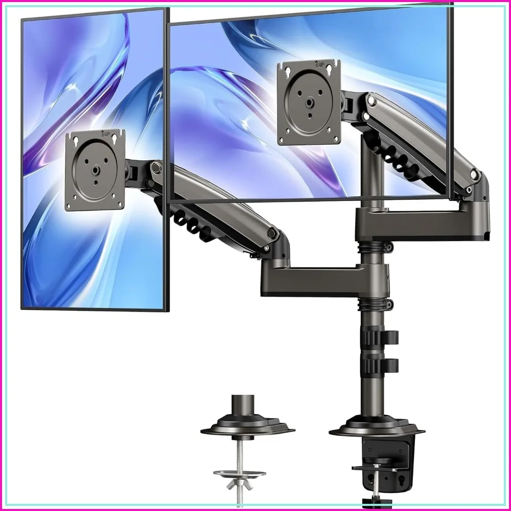Vertical Dual Monitor Stand For 17-32 Inch Screens, Ergonomic Tilt/Swivel/Rotate, Max 19.8 Lbs, VESA 75/100mm