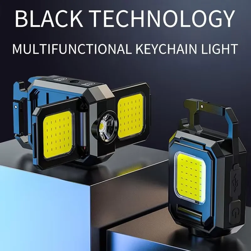 COB Keychain Work Light with Dual Light Source 5Mode Rechargeable High Lumens Portable LED Light for Camping Hiking Running