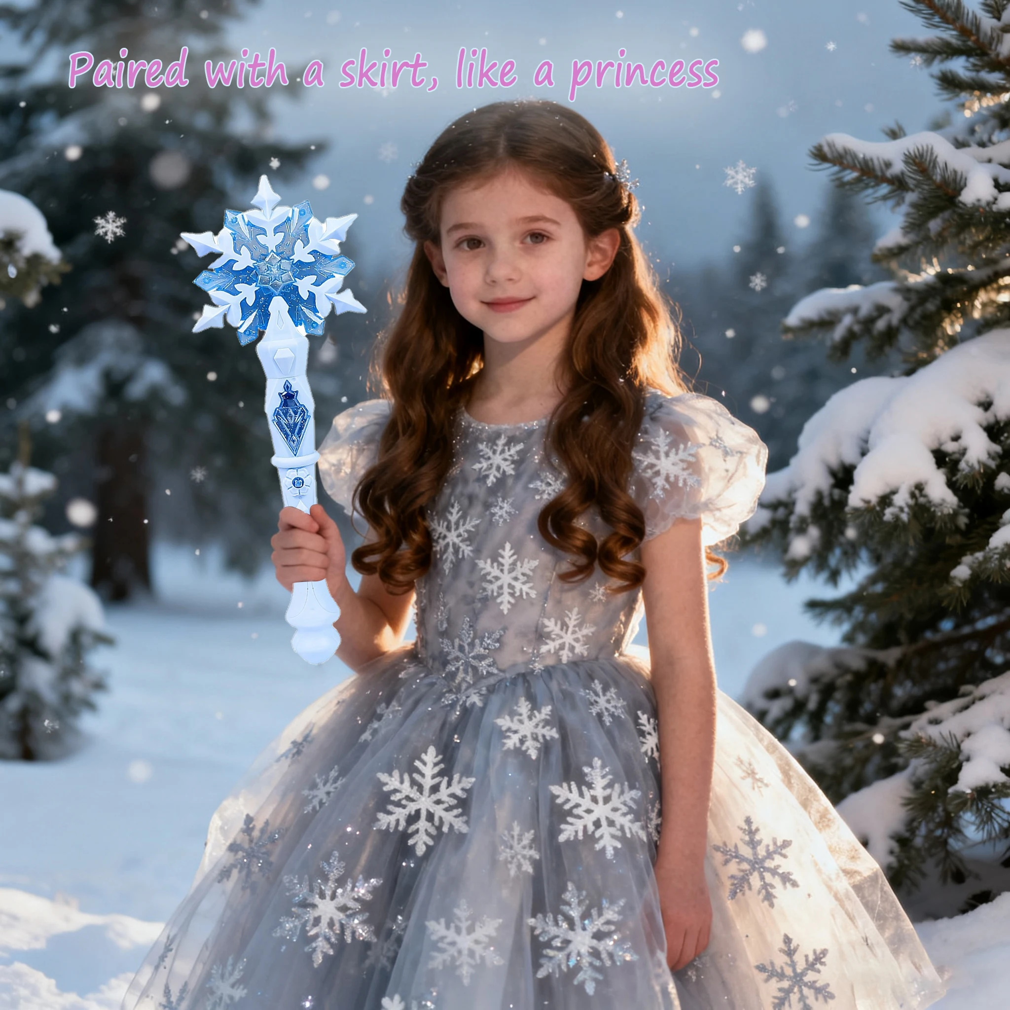 Prinzessin Schneeweiße Zauberstab Spielzeug Schneeflocken-Licht- und Soundstäbe Kinder Cosplay Fee Mädchen Leuchtende Zauberstäbe Weihnachten Halloween Kinderspielzeug – Detail 2
