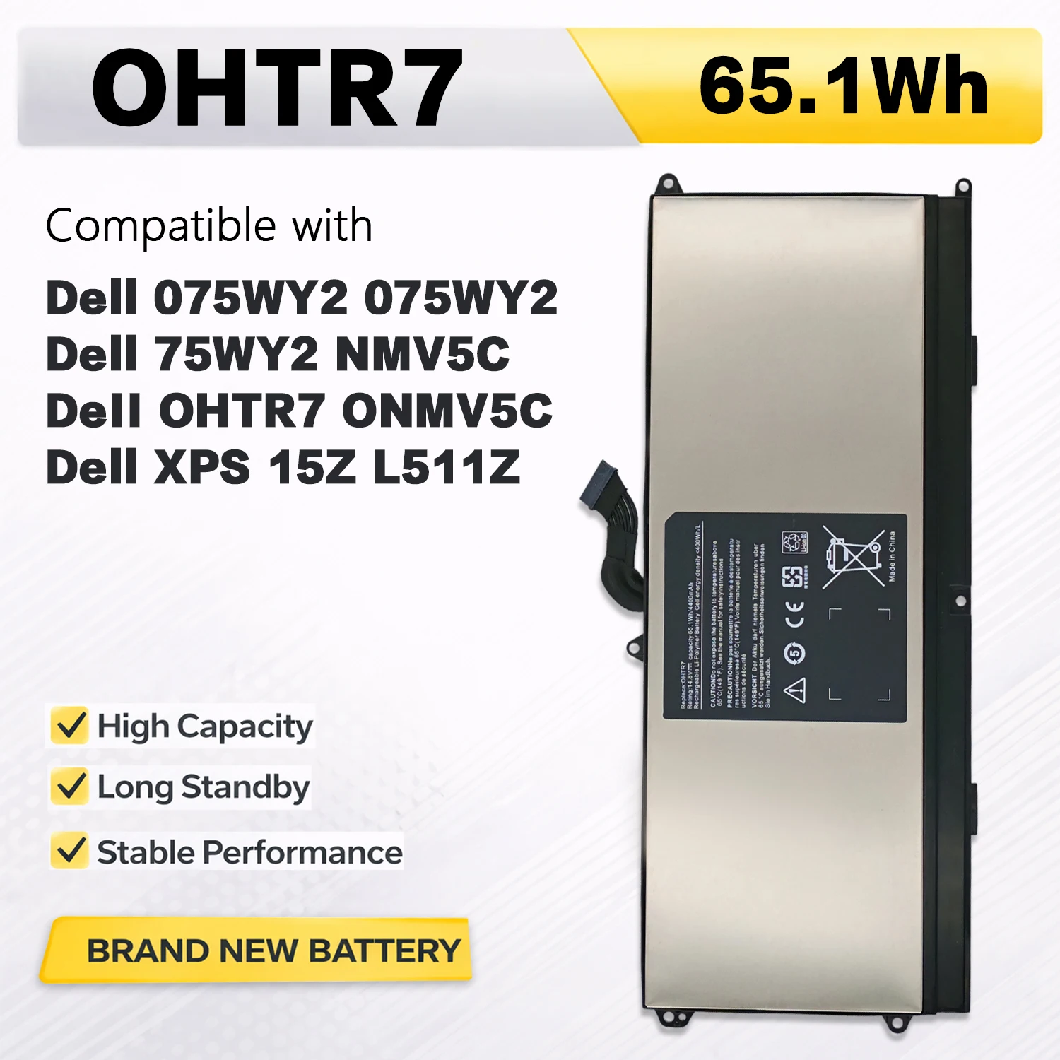 

Аккумулятор PowerHub OHTR7 для ноутбуков, совместимый с Dell OHTR7 NMV5C 0NMV5C XPS 15z L511Z