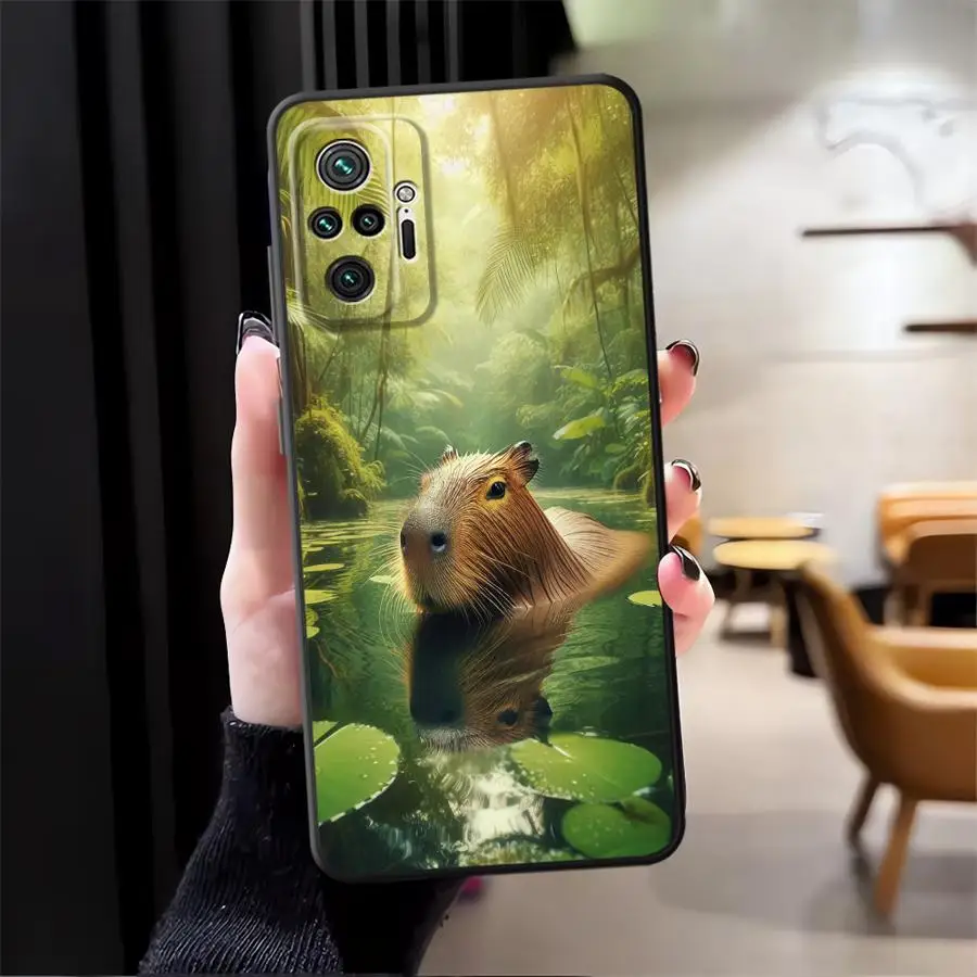 Чехол для Xiaomi Redmi Note 10S 13 14 Pro Plus 11s 9S 9 10 11 12 Pro 12s 7 8 Черный Мягкий чехол для телефона Cute Capybara