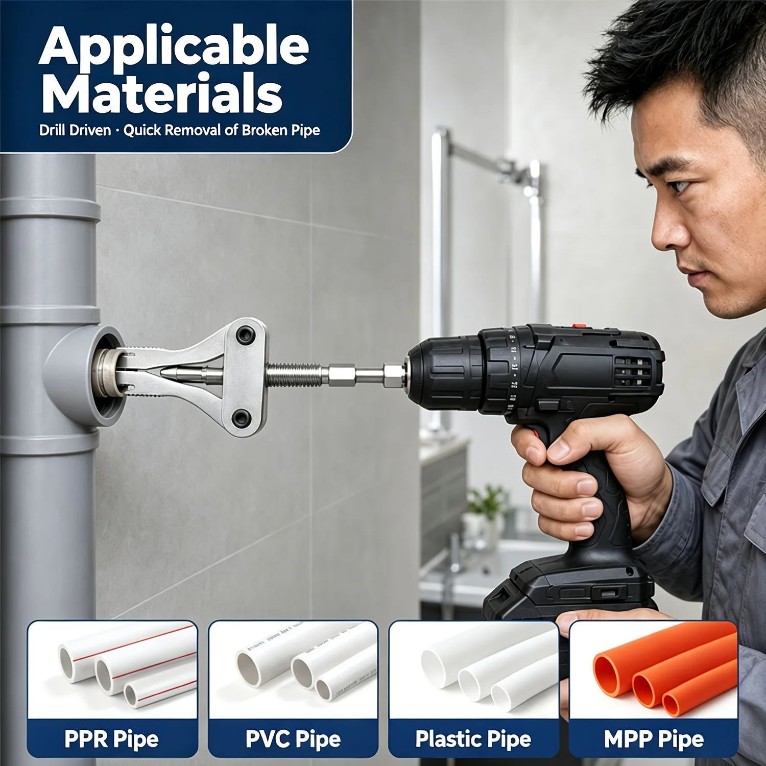 1Pc Broken Thread Extractor, Drill-Driven Stuck Thread Remover for 1/2‑1 Inch Pipes, Plumbing Repair Tool