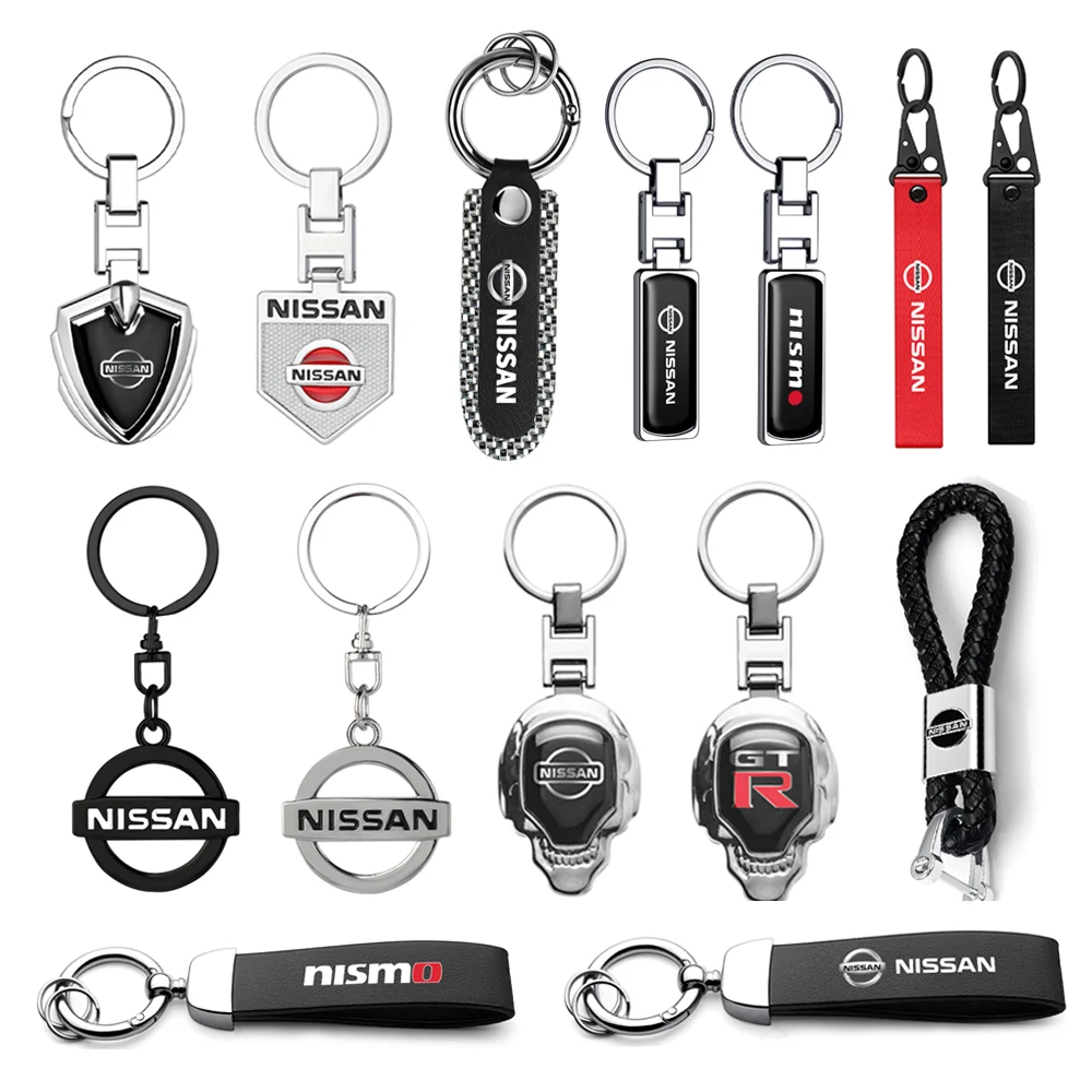 3d metal couro carro chaveiro trançado corda chaveiro caso chave para nissan x-trail gtr nismo qashqai nota juke sentra patrulha navara