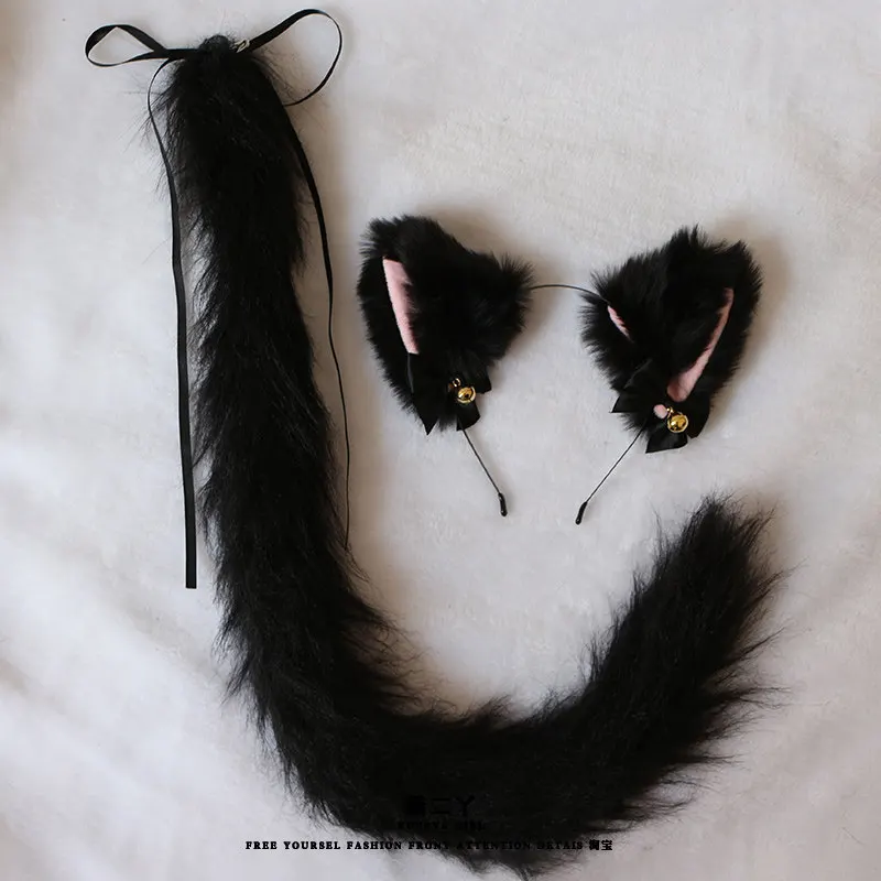 Deluxe Handmade Plush Furry Cat Bunny Ears Headband with Detachable Tail for Cosplay Maid Costume Anime Party Accessory Gift