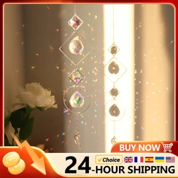 Wind Chime Crystal diamond Light Catcher Hanging Ornaments Prisms Round Frame Pendant Jewelry Curtains Lighting Ball Home Decor