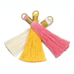 10pcs 8cm Long Silk Tassel Brush Gold Color Cord Vertical Tassel Charms Pendant for Jewelry Making DIY Earring Necklace Findings