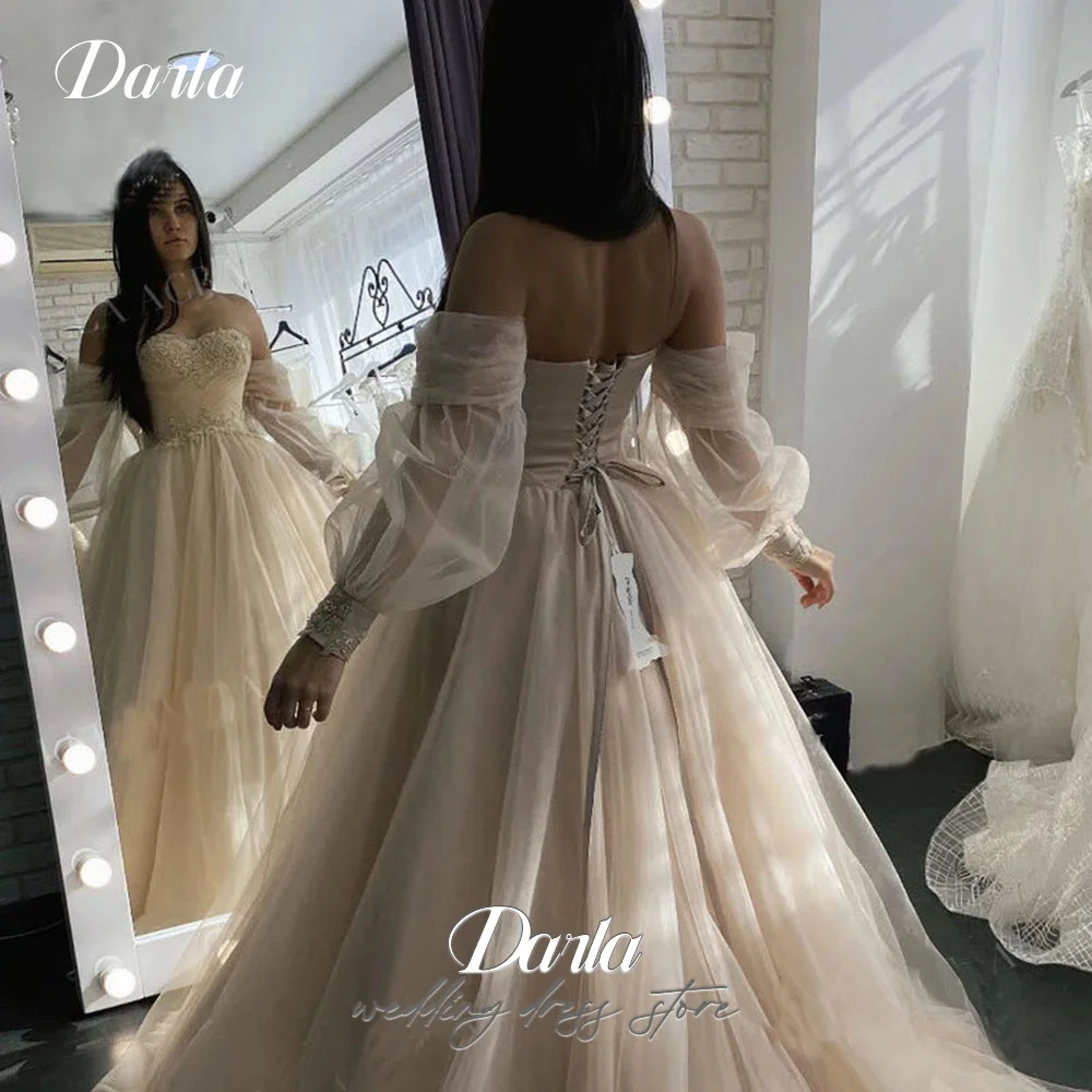 Darla Princess Ball Gown ชุดแต่งงานสําหรับผู้หญิง Lace Sweetheart คอเจ้าสาว Dressing Gown Lace Up พัฟแขนที่กําหนดเอง