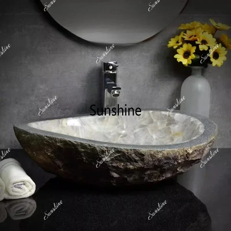Picture 6: Outdoor Chinese Stone Bathroom Sinks Courtyard Personality Wash Basin Bathroom Furniture Balcony Light Luxury Countertop Sink