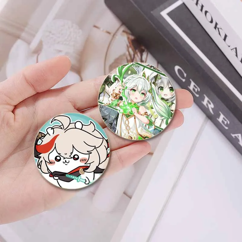 58mm Anime Genshin Impact Pin Character Diona Lisa HuTao Venti YaeMiko Zhongli Lapel Brooch Badge for Backpack Accessories Gifts