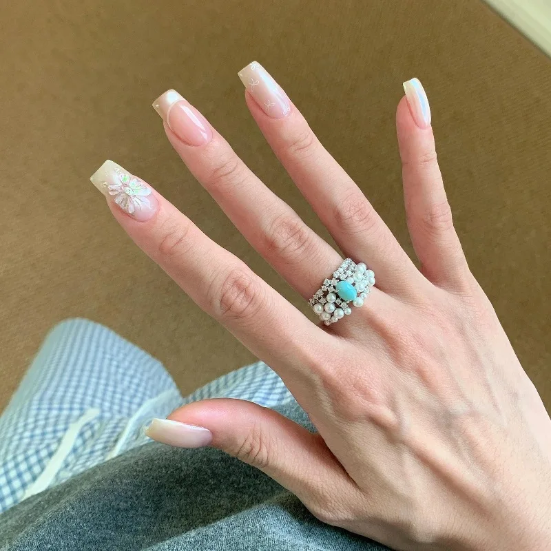 argento 925 vintage diamante intarsiato perla turchese anello leggero lusso anelli romantici di fascia alta per regali di gioielli di moda da donna