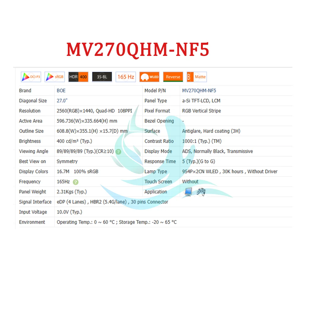 

Оригинальный новый 27-дюймовый ЖК-экран 2560*1440 165 Гц MV270QHM MV270QHM-NF5 MV270QHM NF5