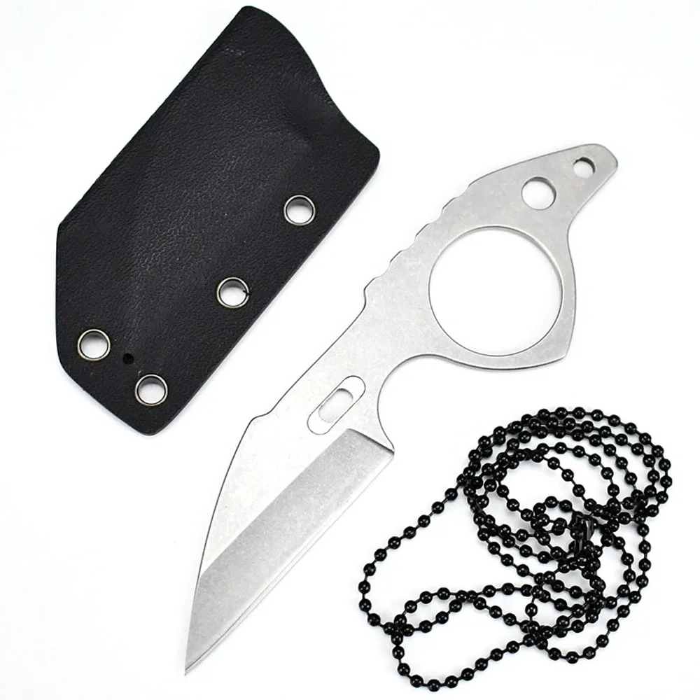 Nóż na szyję ze stali nierdzewnej Stałe ostrze Mały sprzęt do bezpieczeństwa i przetrwania na kempingu EDC Outdoor Self Defense Pocket Chain Knives