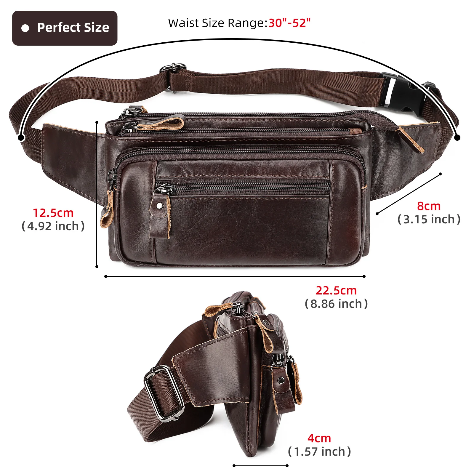 HUMERPAUL Brand Fashion Waist Packs Men Genuine Leather Organizer Travel Chest Bag Large Capacity Male Crossbody Bag