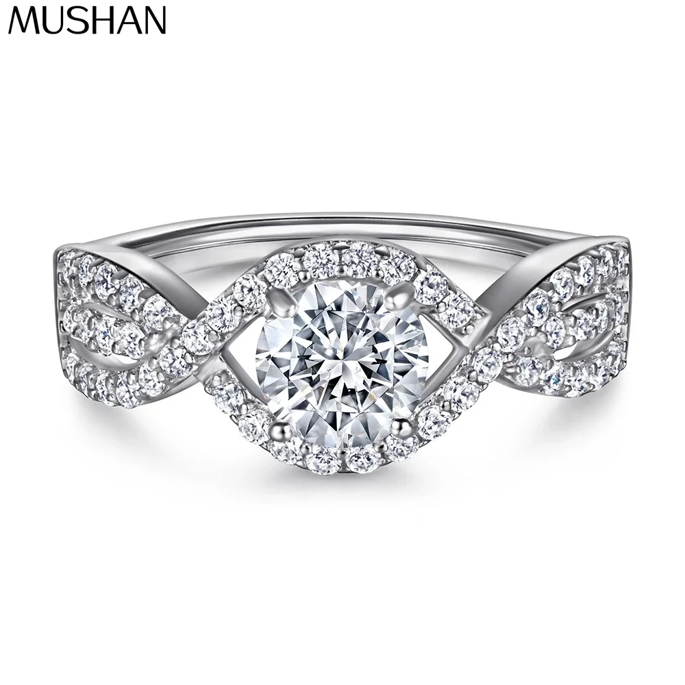 MuShan Jewelry 925 Sterling Silver Ring Wedding Band High Carbon Diamond Valentine Gift Gold Plated Women Rings Fine Jewelry