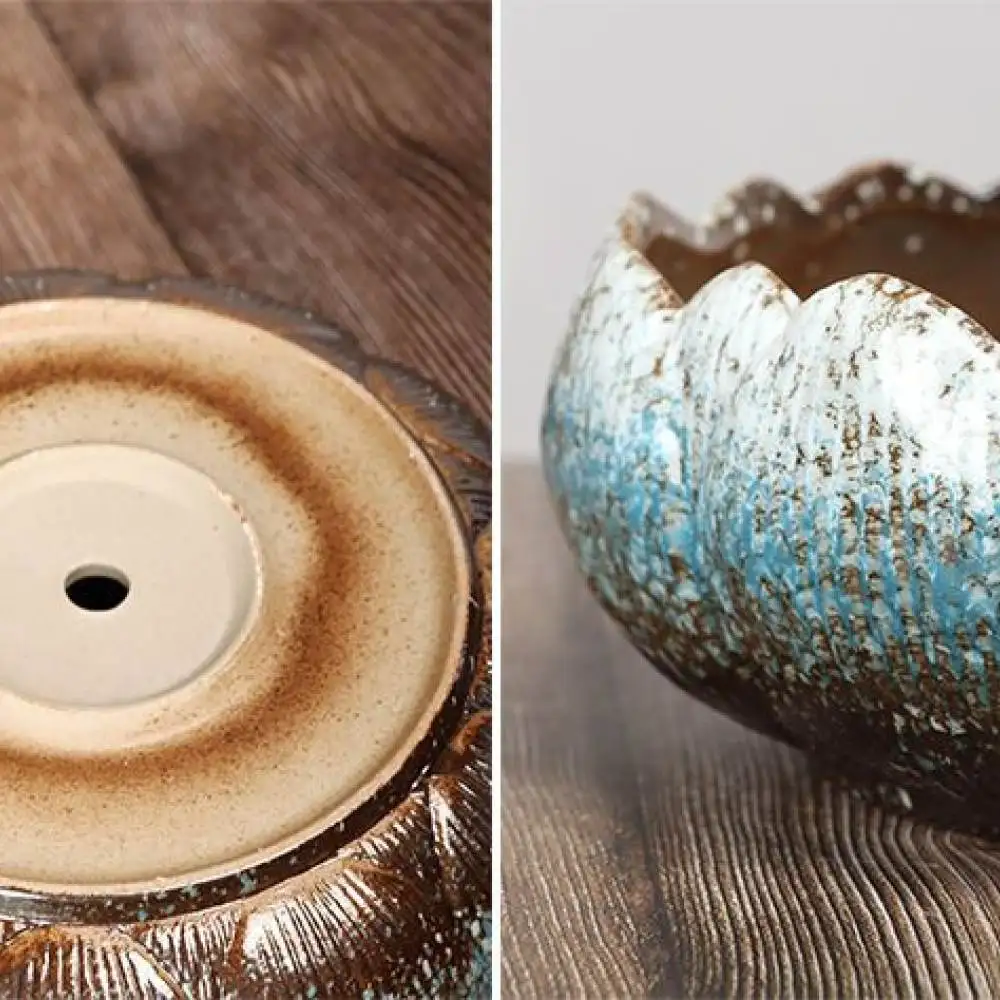Ceramic Succulent Basin Unique Coarse Pottery Flower Pot Large Opening Breathable Planter For Home Gardening Desktop Decor