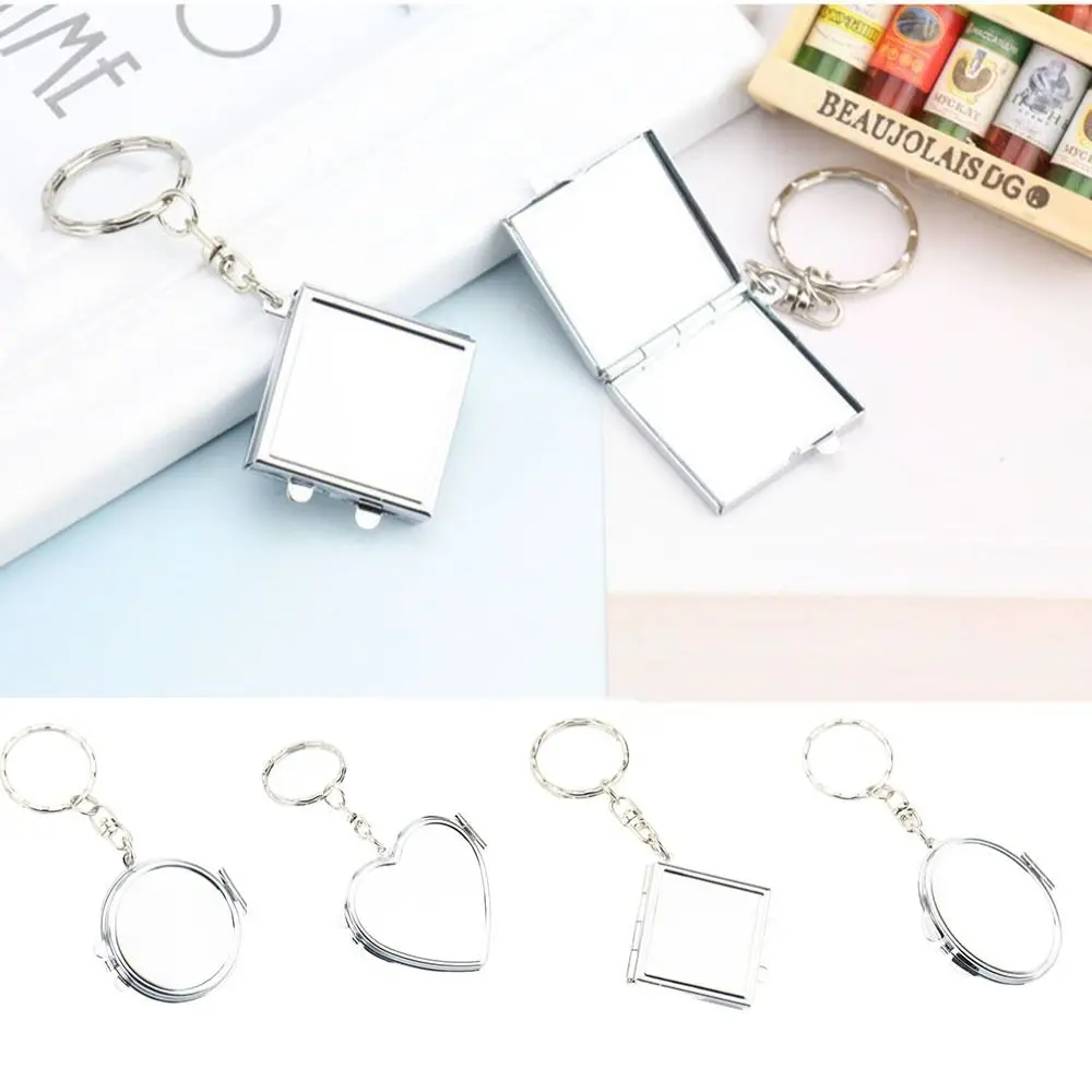 Matal Metal Make-up Mirror Portable Small Double Sided Key Pendant Clasp Foldable Small Round Mirror