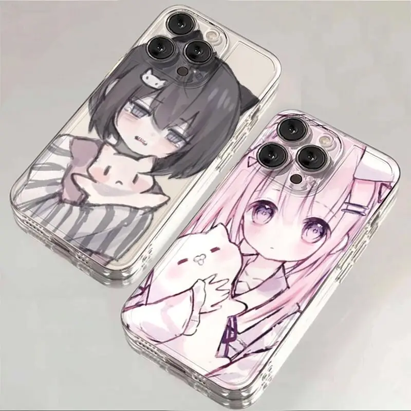 Cute Japanese anime girl cartoon phone case for iphone 15 pro max 14 plus 13 12 11 soft tpu cover for iphone xr xs max x bumper