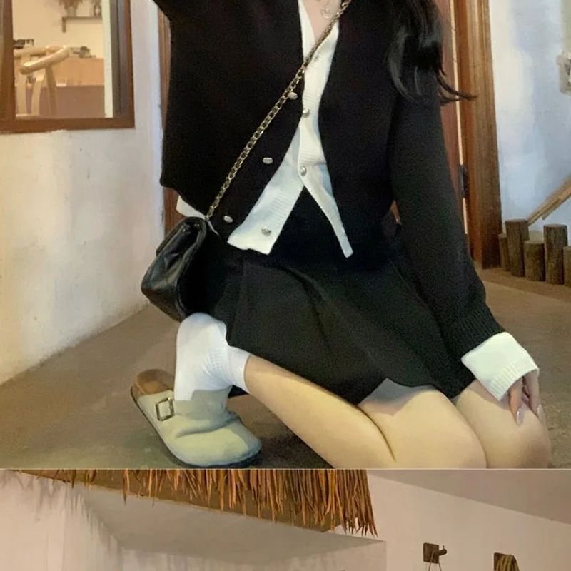 Autumn Winter Fashion Harajuku Fake Two Pieces Sweater Women All Match Female Clothes Casual Tops Long Sleeve Cardigan Outerwear