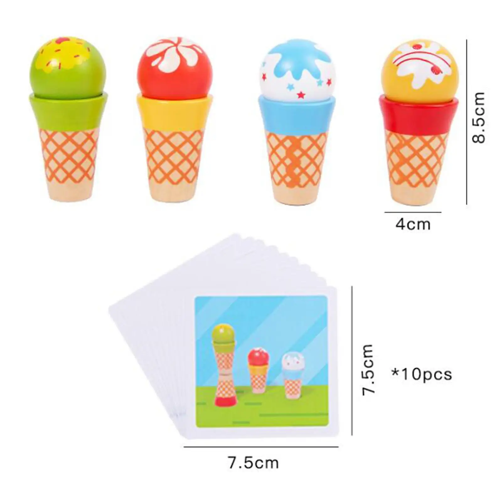 4 Pieces Wood Ice Cream Playset Education Food Toy Set for Boys Girls Kids