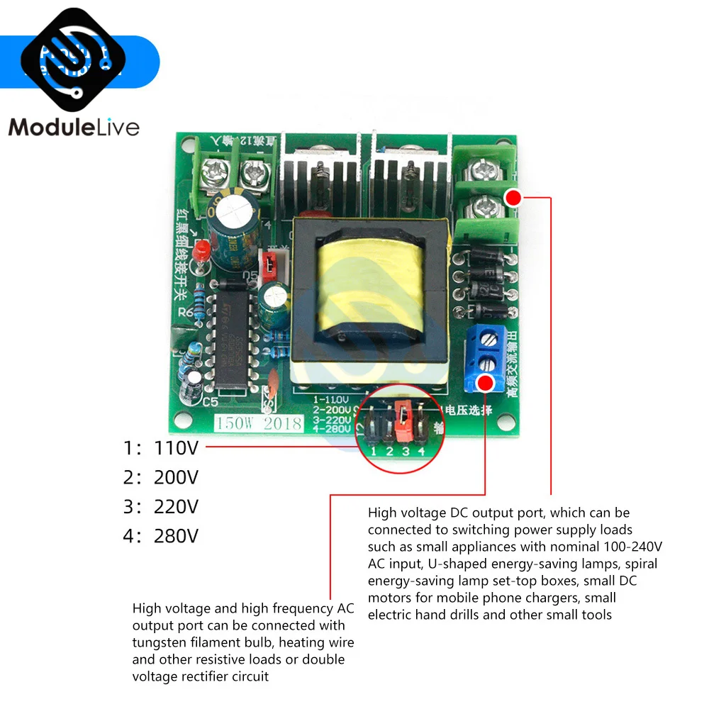 Inverter DC 12v To 110V 220V 280V 150w High-power Household Battery Inverter Converter Boost Board Step up Module Transformer