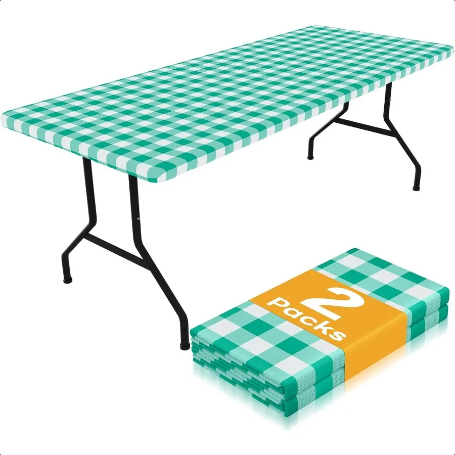

Picnic Table Cloth 2 Pack Waterproof Elastic Fitted Tablecloths for 6FT Rec Tables Washable Polyester Buffalo Plaid Tablecloth