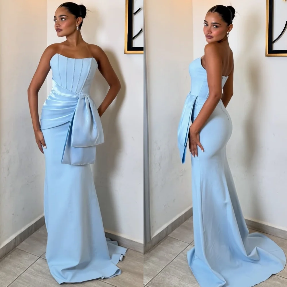 

Customized Elegant Classic Jersey Ruched Pleat Column Strapless Long Dresses Bespoke Occasion Dresses Sizes Available Matching