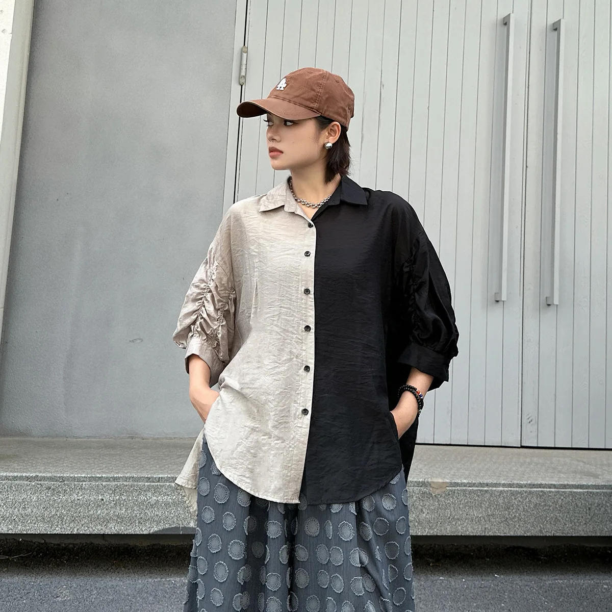 

SuperAen, женская рубашка со средними рукавами в корейском стиле, новые летние однобортные солнцезащитные рубашки в стиле пэчворк с цветными блоками