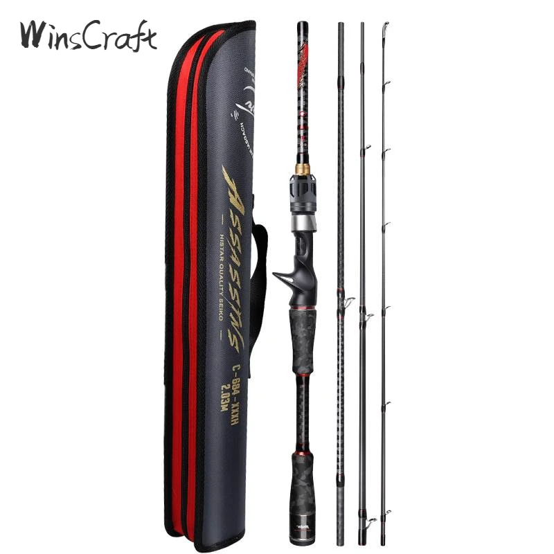 WinsCraft Portable Fuji Baitcasting Fishing Rod 4 Sections Fast Action Spinning and Casting Travel Fishing Rod 1.68m1.8m1.98m