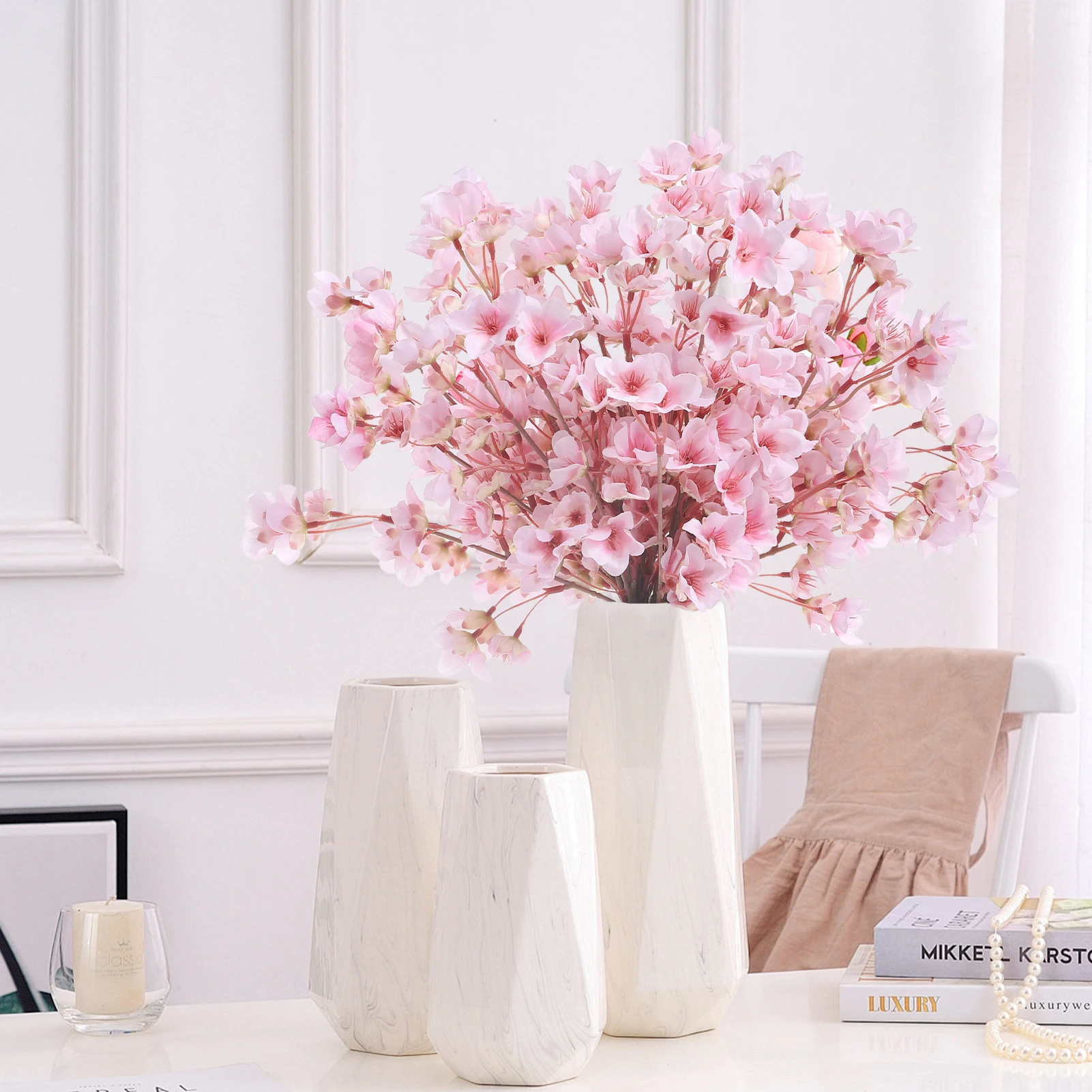 35 سم زهور خوخ حرير اصطناعي زينة ربيعية ترتيب زهور مزيفة للمنزل طاولة زفاف حفلات داخلية ديكور حديقة - 2