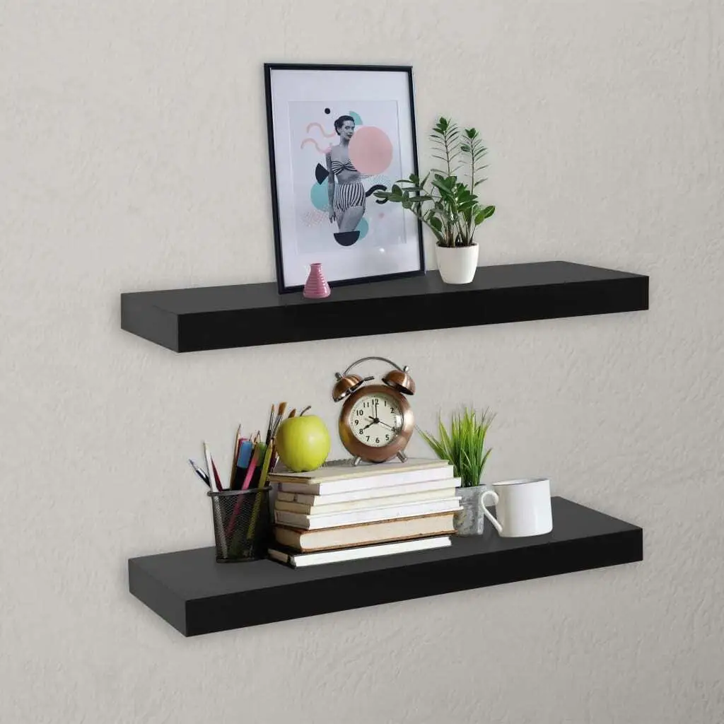 

Set of 2 Black Floating Wall Shelves - 15.7x7.9x1.5 Inches, Stylish Storage Solution