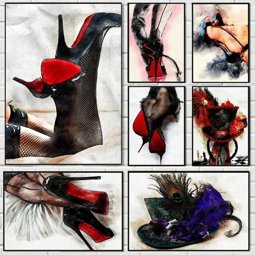 Modern Women Black High Heels Shoes Canvas Paintings Graffiti Art Posters and Prints Wall Picture for Living Room Decor