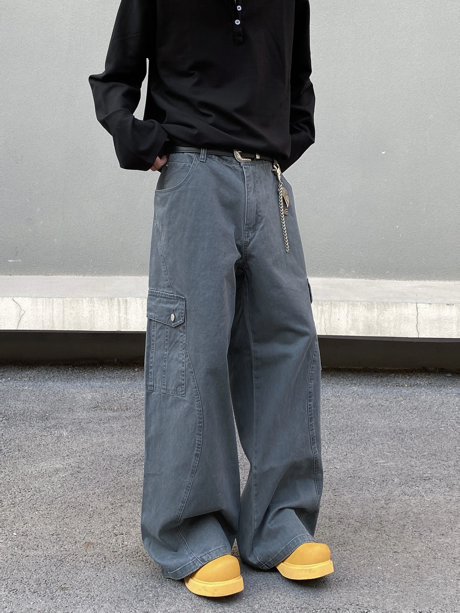 American Retro Waed Vintage Workwear Casual Pants Men Loose Straight Leg Wide Leg High Street Pants Youthful Energy Sle