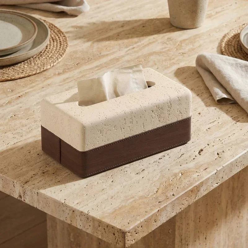 Stone Material Tissue Boxes Creativity Retro Napkins Box Living Room Bedroom Dustproof Tissues Case Magnetic Attraction Boxes