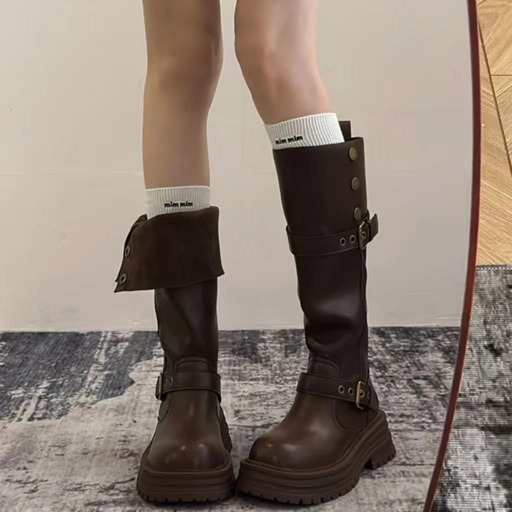 أحذية طويلة متعددة الاستخدامات للنساء موديل 2025 الجديد بأسلوب إنجليزي، كعب سميك لزيادة الطول، أحذية طويلة نحيفة على طراز أحذ... #5