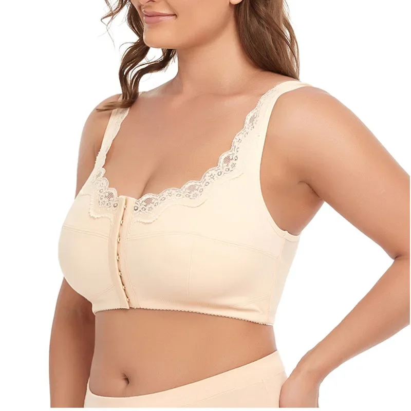 Women's Bra Cross-Border Lace Bigger Breasts Brassiere Wire-Free Front Support Maternity Nursing Underwear Shapers Top Corset