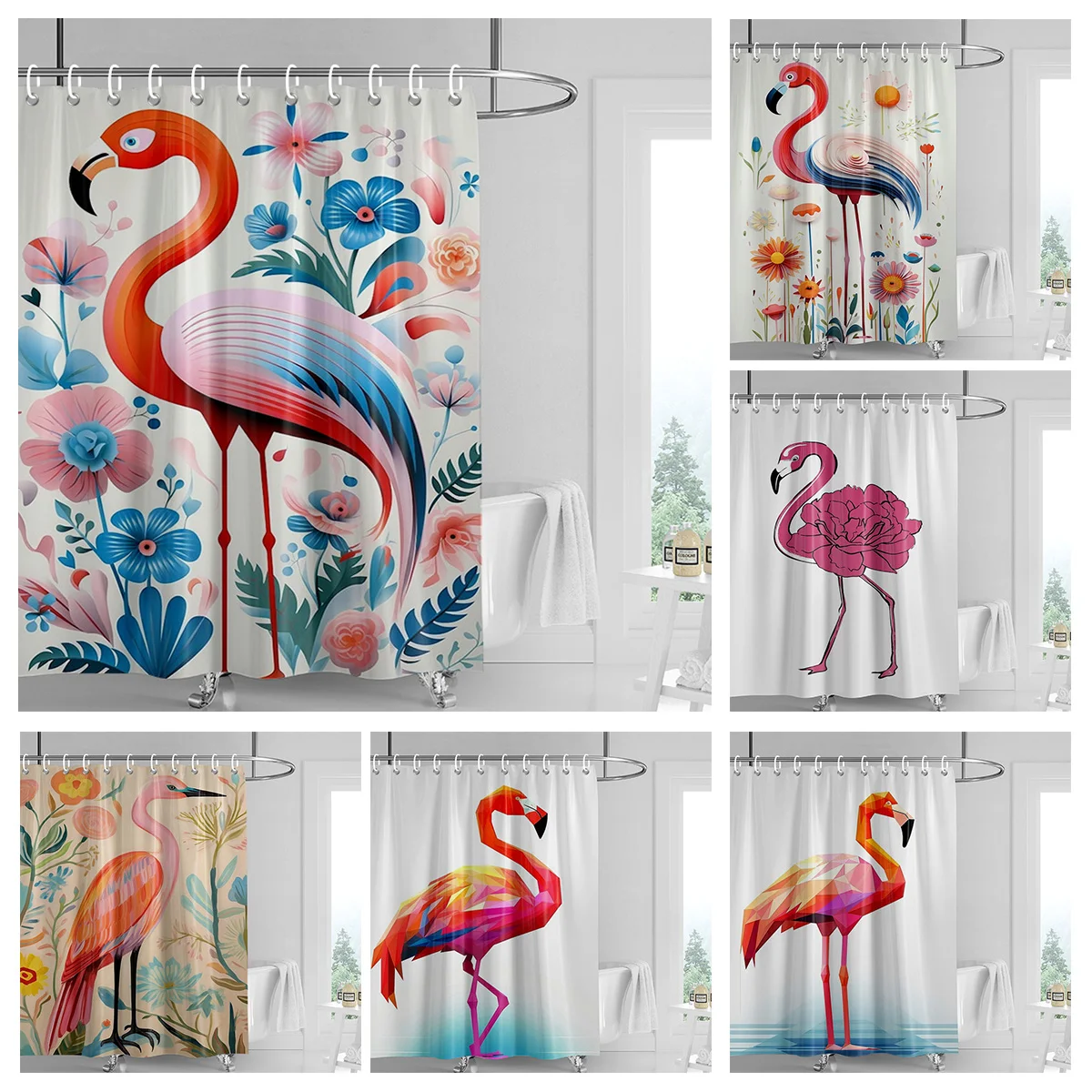 Home decoration shower curtains for bathroom waterproof curtain fabric Modern Nordic style Living Room amini flamingos nordic