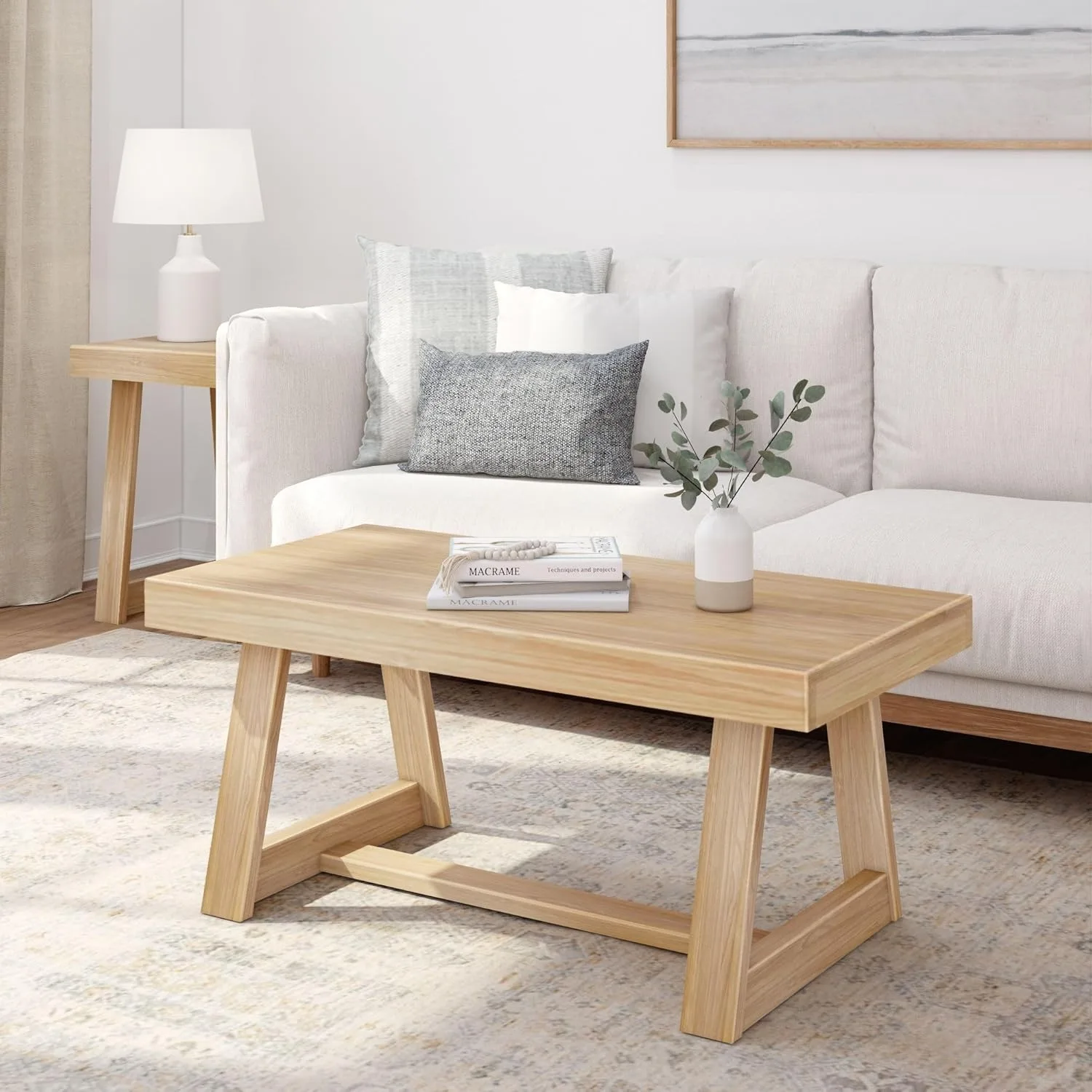 Plank+Beam Classic Rectangular Coffee Table, 40 Inch Farmhouse Coffee Table, Mini Center Tables for Small Spaces