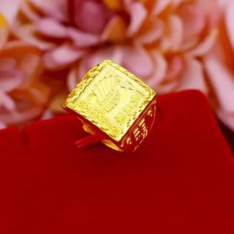 Gold shop with 999 24k real gold ring men\'s fortune adjustable 5D real gold ring smooth sailing domineering male ring