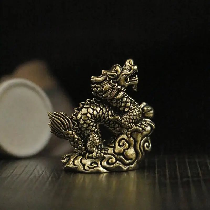 1pc antico drago statua ornamento zodiaco animale ottone artigianato decorazione Feng Shui figurine da ufficio