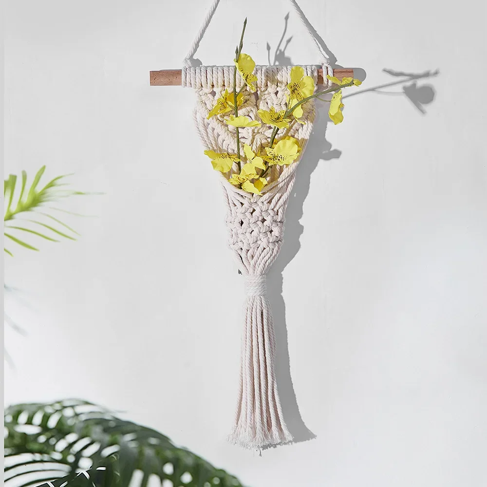 حقيبة شبكية لتزيين الزهور الجافة منسوجة يدويًا من Nordic Ins، شماعة جدارية لغرفة B&B، مفروشات منسوجة #3