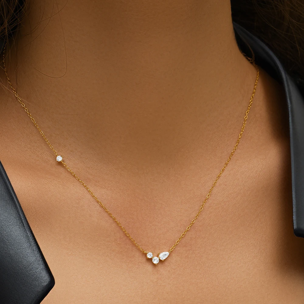 قلادة فضة إسترليني للنساء ، زركون لامع ، بسيط ، هندسي ، سلسلة ترقوة ، مجوهرات زفاف ، شخصية