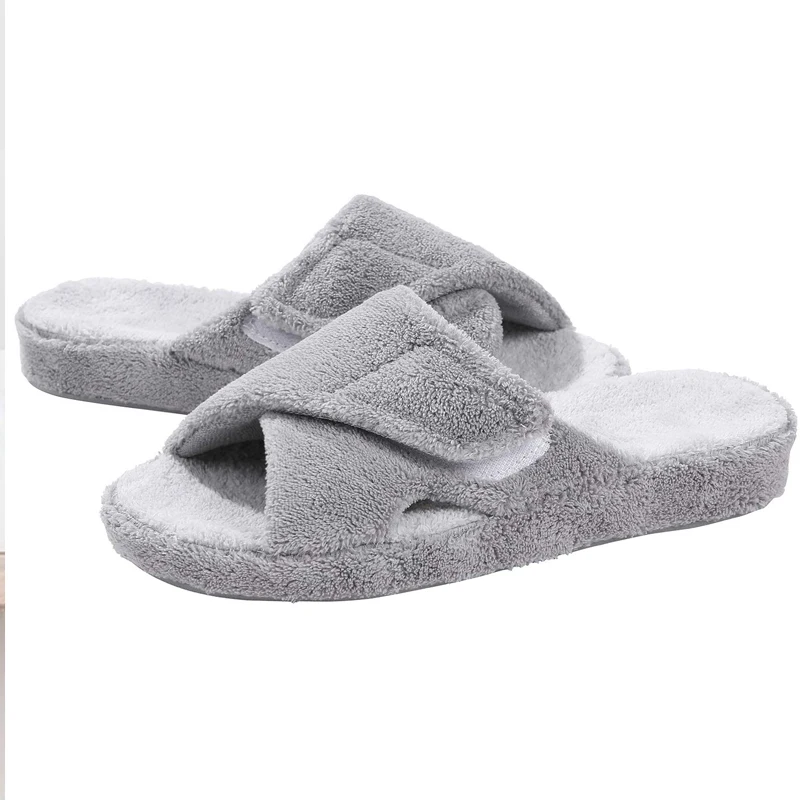 Pallene Cross Band Katoenen Slippers Vrouwen Indoor Fuzzy Slippers Voor Dames Antislip Gezellig Flats Slippers Open Teen Huis Slippers