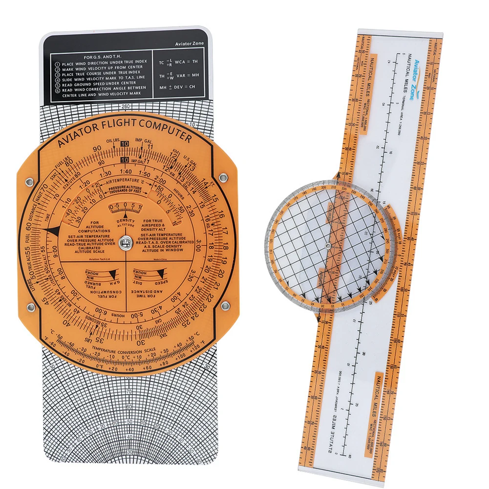 360 Degree Rotation Aviation Plotter Transparent ABS Slide Rule For Aircraft Navigation Flight Planning And Vector Calculation T