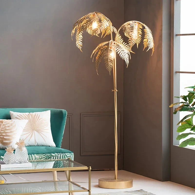 

Fashion Floor Lamps Retro Wrought Iron Leaves Design Villa Model Room Hotel Palm Tree Table Floor Light Home Decoration