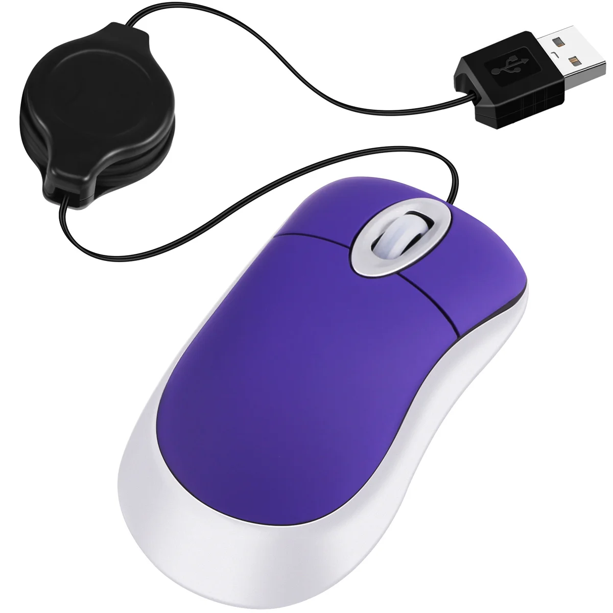 A49T Mini USB Wired Mouse Retractable Tiny Small Mouse 1600 DPI Optical Compact Travel Mice for 98 2000 XP Vista Version