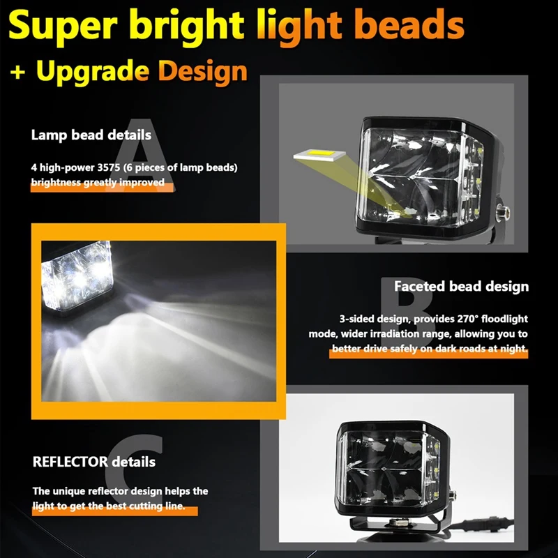 LED White Worklights 100W 10000LM Offroad Fog Light For Truck SUV Boat Work Lights Night Driving Lamp 9-30V Easy To Use 2PCS