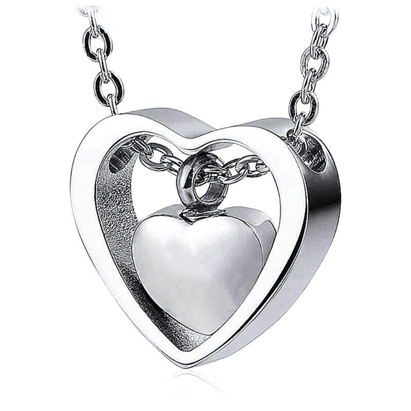 Y166 Love Heart Pendant Necklace Ashes Box Memorial Urn Pendant Openable Necklace